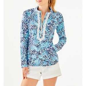 Lilly Pulitzer | Janie Popover Sweatshirt Light Aqua Spritz Size Large UPF 50+